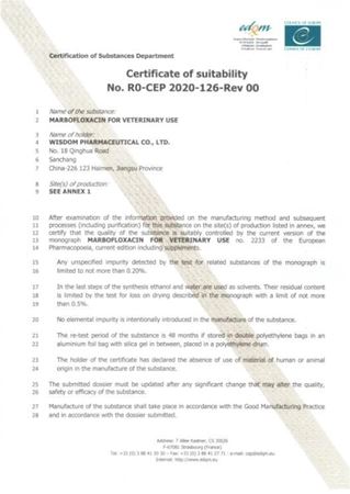 LY体育·(国际)官方网站-lysport药业获得马波沙星CEP证书